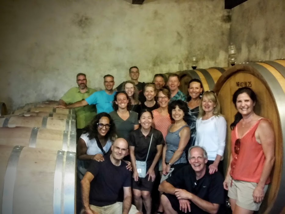 Checking out a local winery after a ride in Tuscany.